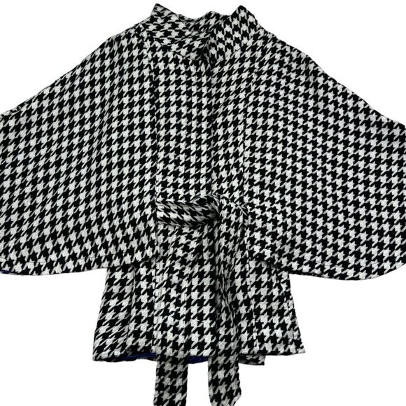 Luii Black/White Houndstooth Acrylic Belted Cape Jacket Women's Size Small - Picture 1 of 7